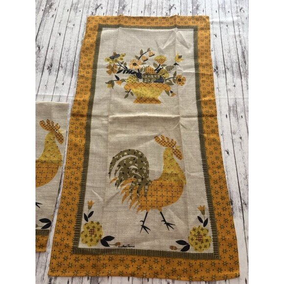 NEW Vintage MCM 60s Linen Tea Kitchen Towels Rooster Chicken PAIR - Picture 2 of 7